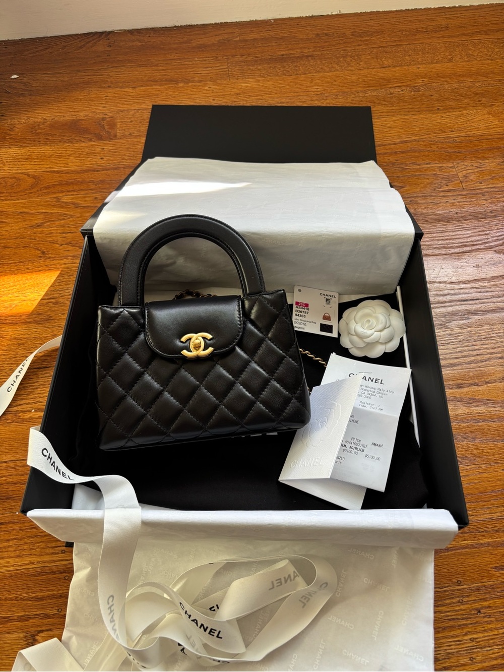 CHANEL Black Quilted Mini Top-Handle Bag with Gold CC